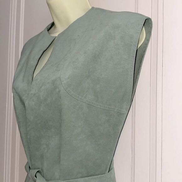 Vintage early 70s Abe Schrader Mint Green Ultra Suede Sleeveless Dress - Picture 6 of 8